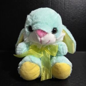 GOFFA Mint Green Bunny Rabbit Plush 7" Stuffed Animal Sheer Yellow Bow